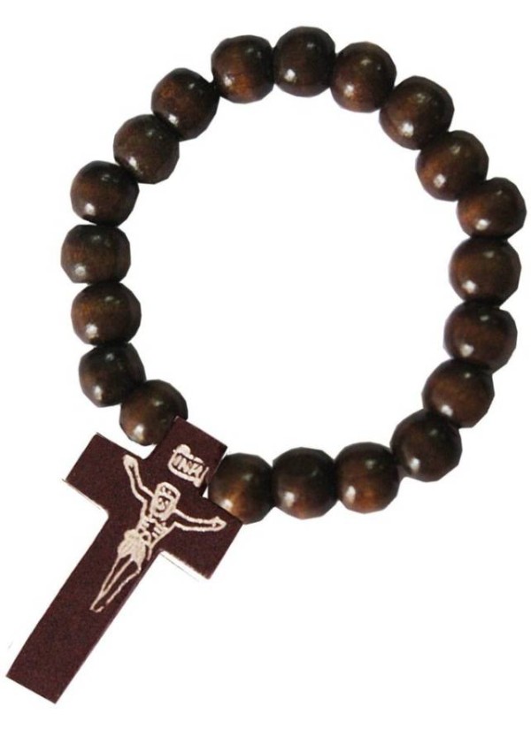 Brown Wood Bead Christ cross charm Wooden Bracelet 